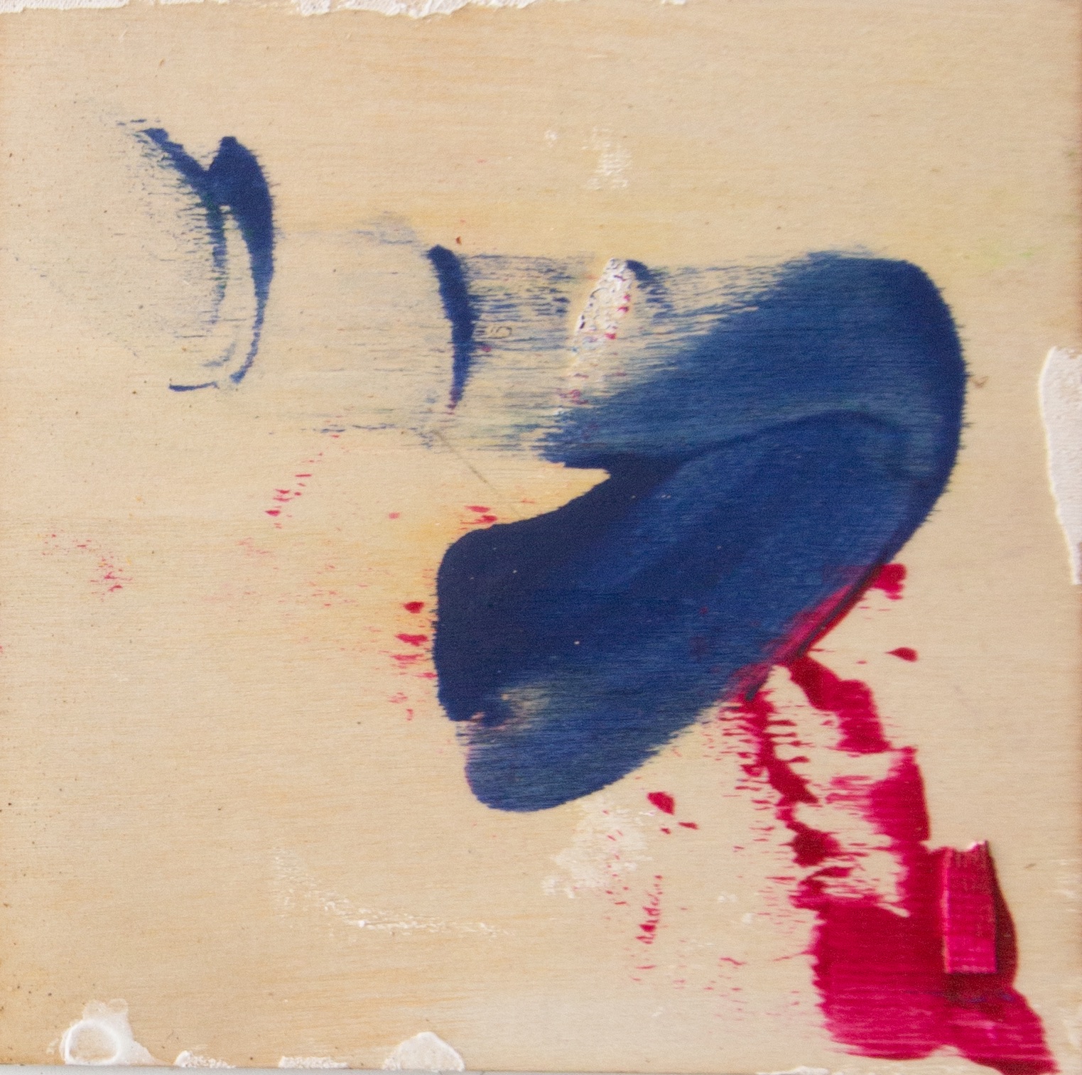 Pixel 53 (2026) — 7.6 × 7.6 cm, mixed media on wooden board, square format. One panel in the Pixels series, which treats each board as a single sample of chromatic information — a pixel of paint. Dominant hue: pale red-orange (RGB ~219,194,164). Numbered continuation of the series; #53 of an ongoing run.