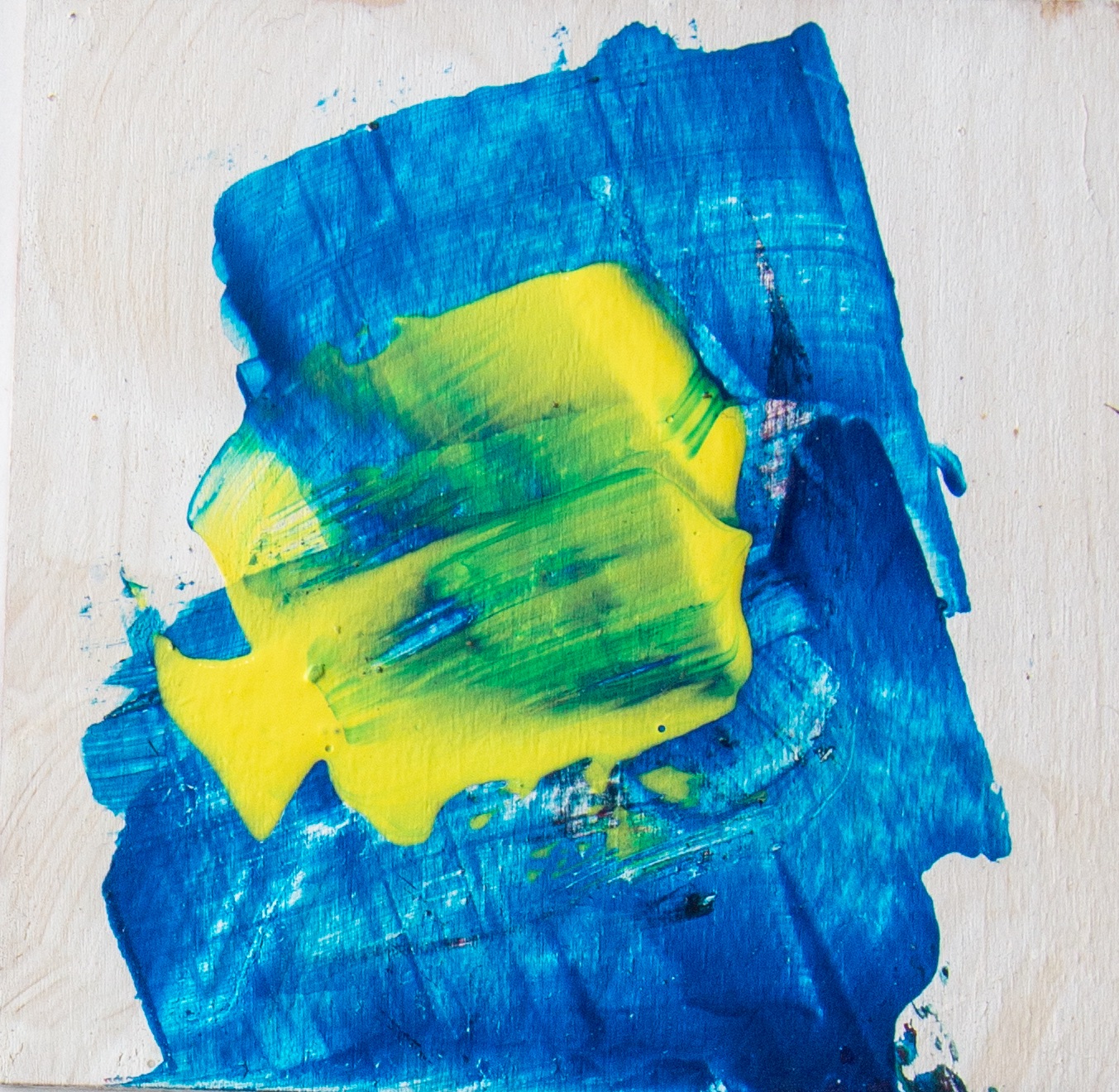 Pixel 57 (2026) — 7.6 × 7.6 cm, mixed media on wooden board, square format. One panel in the Pixels series, which treats each board as a single sample of chromatic information — a pixel of paint. Dominant hue: cyan (RGB ~9,134,186). Numbered continuation of the series; #57 of an ongoing run.