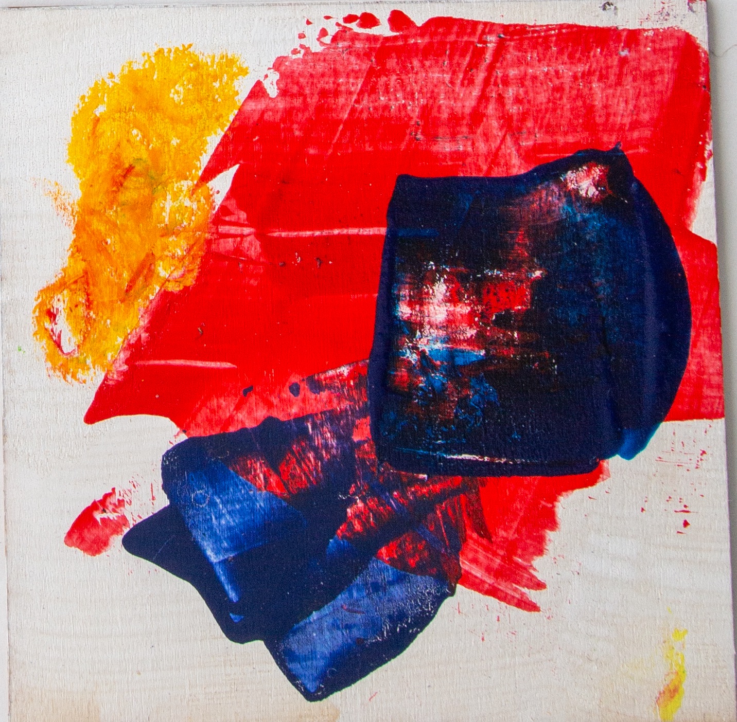 Pixel 58 (2026) — 7.6 × 7.6 cm, mixed media on wooden board, square format. One panel in the Pixels series, which treats each board as a single sample of chromatic information — a pixel of paint. Dominant hue: deep indigo (RGB ~28,25,56). Numbered continuation of the series; #58 of an ongoing run.
