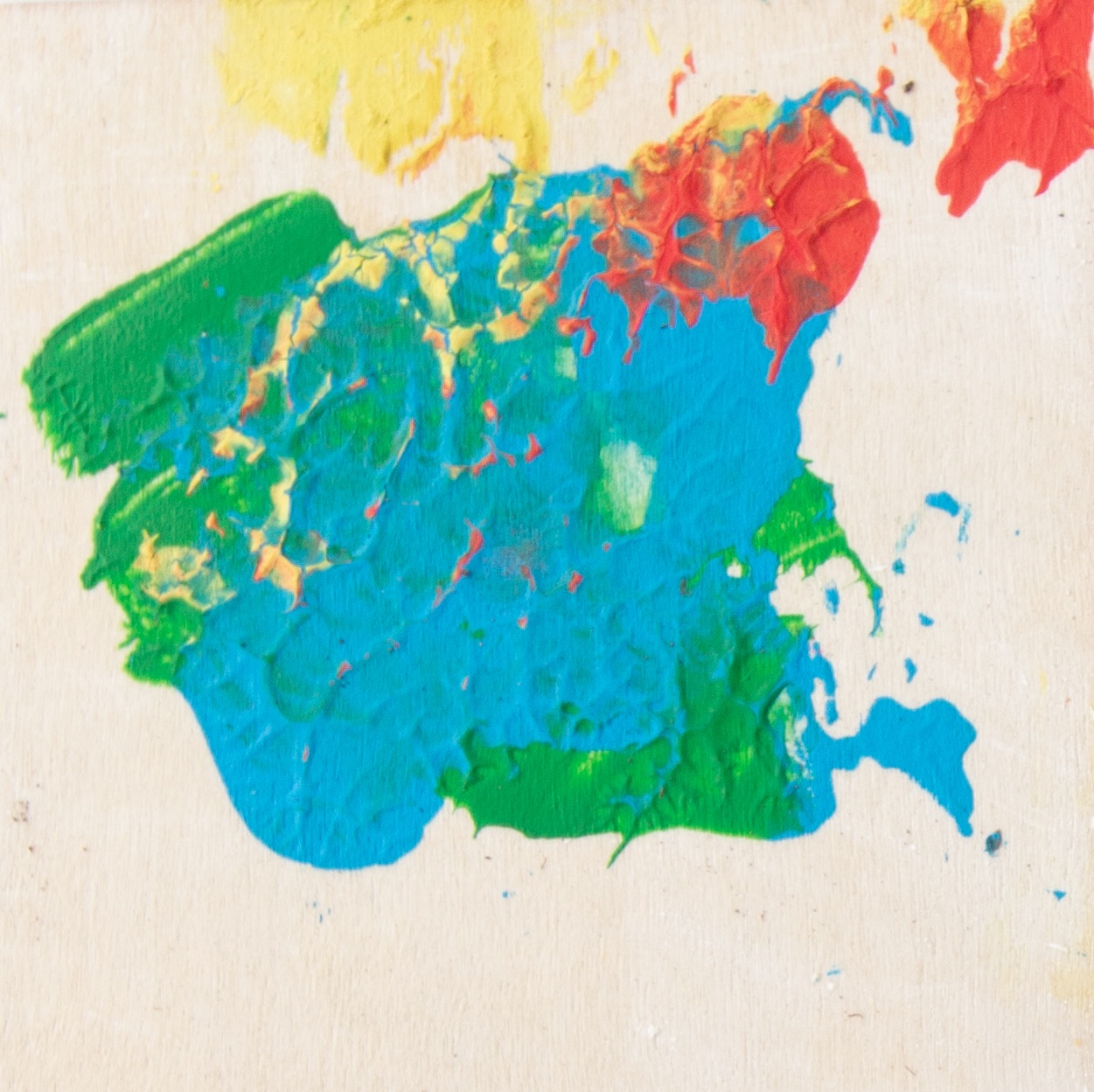 Pixel 62 (2026) — 7.6 × 7.6 cm, mixed media on wooden board, square format. One panel in the Pixels series, which treats each board as a single sample of chromatic information — a pixel of paint. Dominant hue: cyan (RGB ~1,165,178). Numbered continuation of the series; #62 of an ongoing run.